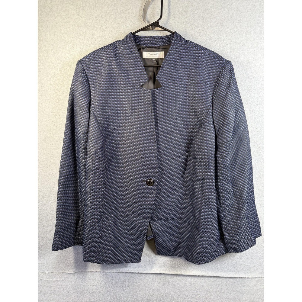 Tahari Arthur S. Levine Blazer Womens 22W Blue Jacquard One Button Office Jacket
